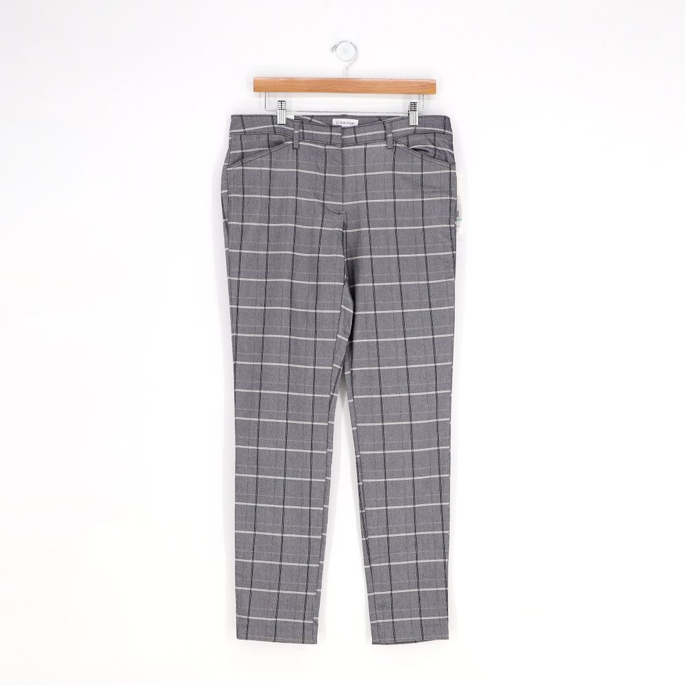 NWT CALVIN KLEIN Gray Plaid Ankle Length Slim-Leg Pant Size 8